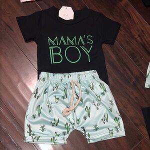 Kids Black and Green 'Mama's Boy' Matching Set